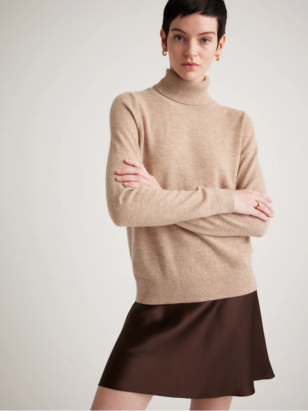QUINCE- washable silk Brown Mini Skirt XS NWT - Picture 5 of 7